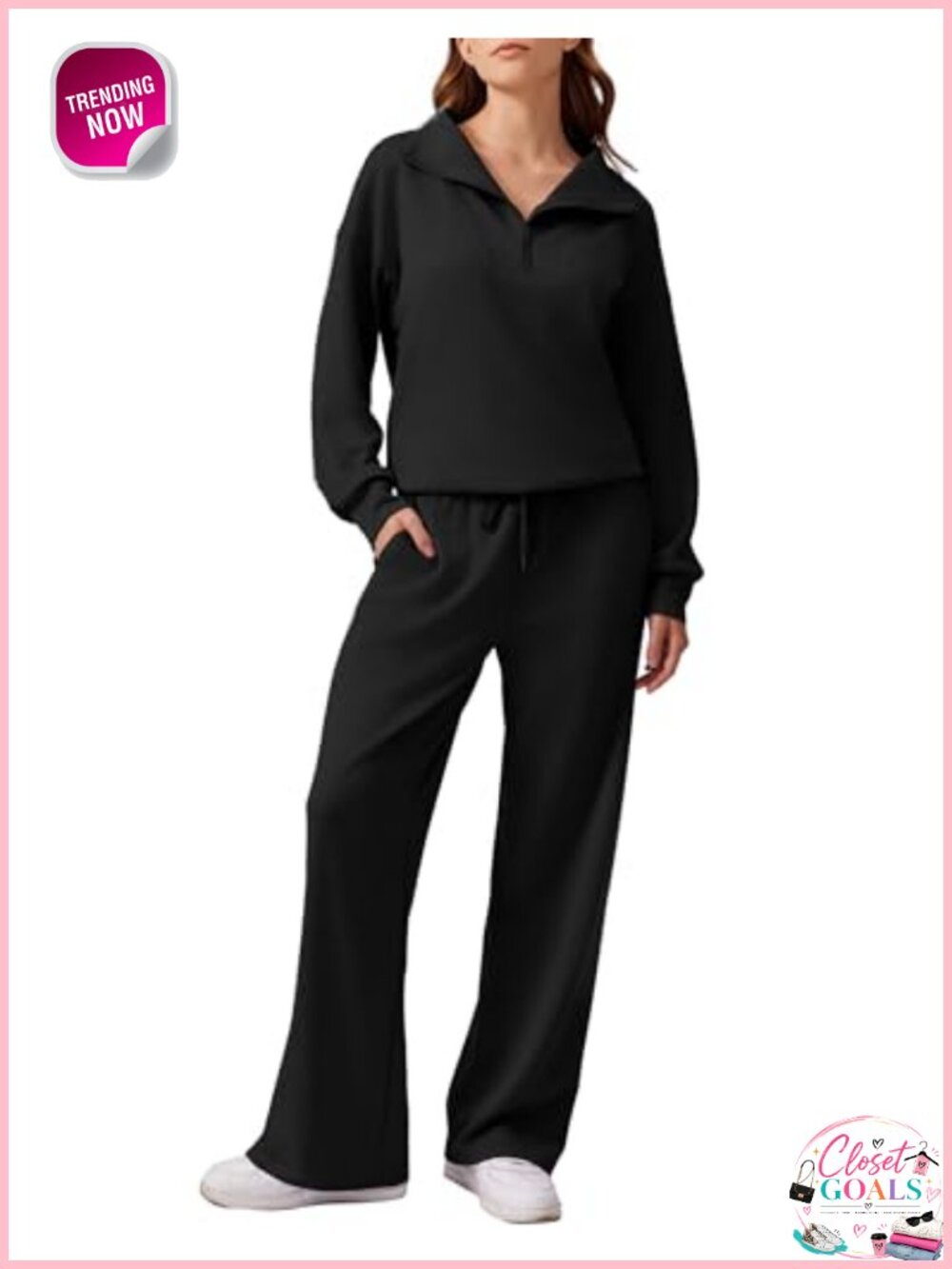 2 Piece Sweatsuit Set Half Zip Oversized Sweatshirt Wide Leg Sweatpants